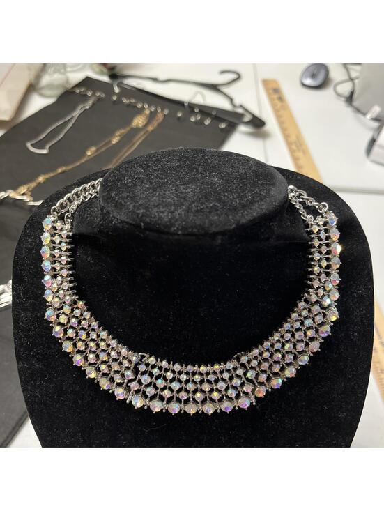 Mi Amore Jewelry - Mi Amore Silver Tone Prizmatic Collar Necklace 6” With 3” Extender